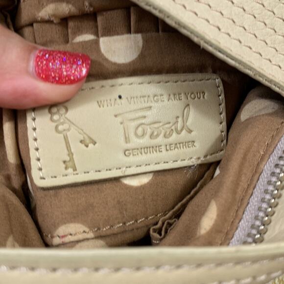 Fossil Patchwork Leather/Canvas Hobo Cream/Tan/Orange Bag - Picture 5 of 7